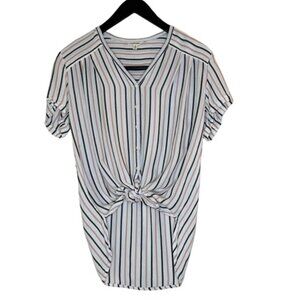 Max Studio Tie-Front Button Down Black and Pink Striped Top - Size Small